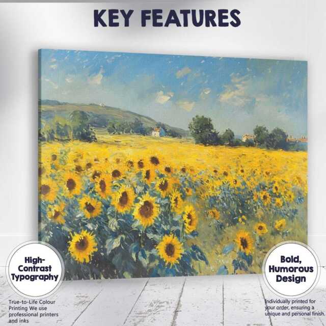 Bright Sunflower Field Summer Countryside Landscape Canvas Wall Art Print Decor Picture Ready To Hang - image 1