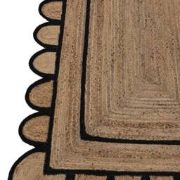 Handwoven Jute Area Rug, Navy Scalloped Edges, Bohemian Style - thumbnail 4