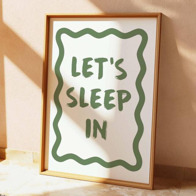 Let's Sleep In, Unframed Card Art Print, Bedroom Wall Decor, Sage Green & White - image 1