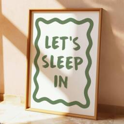 Let's Sleep In, Unframed Card Art Print, Bedroom Wall Decor, Sage Green & White - thumbnail 1
