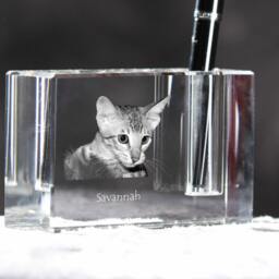 Savannah Cat , Crystal Pen Holder With Cat, Souvenir, Decoration, Limited Edition, Collection - thumbnail 3