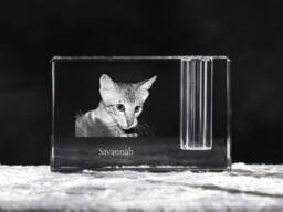 Savannah Cat , Crystal Pen Holder With Cat, Souvenir, Decoration, Limited Edition, Collection - thumbnail 1
