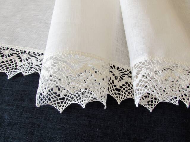 White Linen Curtain Cafe Curtains With Lace Edge Trim Window Panel French Country Kitchen Curtain.custom - image 1