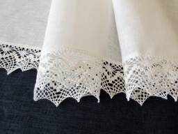 White Linen Curtain Cafe Curtains With Lace Edge Trim Window Panel French Country Kitchen Curtain.custom - thumbnail 1