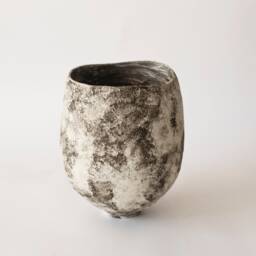Handmade Wabi Sabi Ceramic Vase Textured Black & White Sculptural Vessel - thumbnail 4
