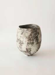 Handmade Wabi Sabi Ceramic Vase Textured Black & White Sculptural Vessel - thumbnail 1