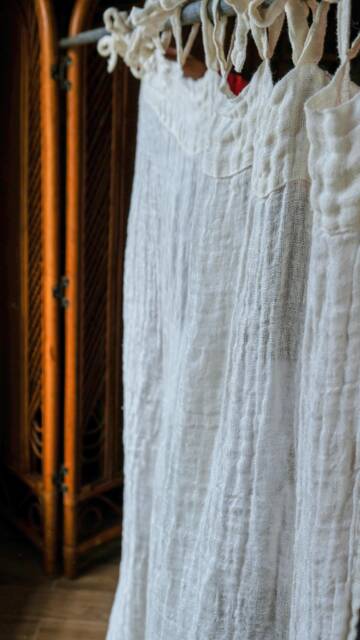 Off White Rustic Gauze Linen Curtain Panel, Window Curtains, Sheer Drapes, Long Curtain, Boho Curtains - image 1