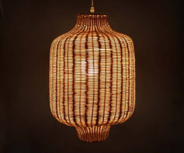 Rattan Hanging Lantern - Rustic Pendant Light, Natural Woven Shade - image 1
