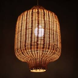 Rattan Hanging Lantern - Rustic Pendant Light, Natural Woven Shade - thumbnail 2