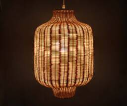 Rattan Hanging Lantern - Rustic Pendant Light, Natural Woven Shade - thumbnail 1