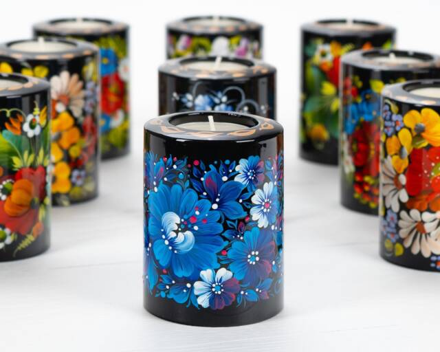 Ukrainian Hand Painted Tea Light Candle Holder, Christmas Tealight Candlestick Petrykivka Gift Ukraine Seller, S211 - image 1