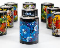 Ukrainian Hand Painted Tea Light Candle Holder, Christmas Tealight Candlestick Petrykivka Gift Ukraine Seller, S211 - thumbnail 1