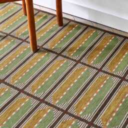 Handmade Green & Mustard Wool Kilim Rug - Nordic Minimalist Flat Weave Area Rug, Custom Boho Decor - thumbnail 3