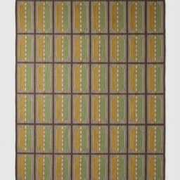 Handmade Green & Mustard Wool Kilim Rug - Nordic Minimalist Flat Weave Area Rug, Custom Boho Decor - thumbnail 4