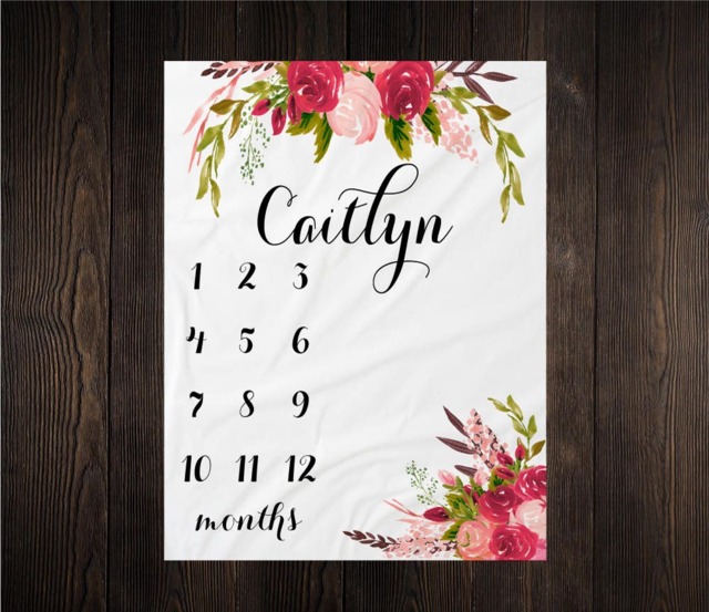 Floral Baby Blanket Milestone Monthly Growth Tracker Soft Fleece Minky Shower Newborn Gift - image 1