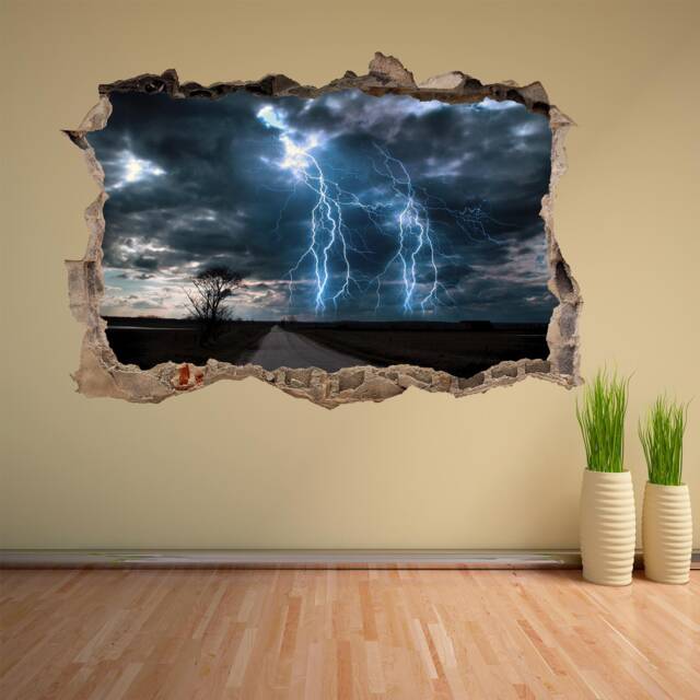 Thunderstorm Lightning Over Road Wall Decal Sticker Mural Poster Print Art Home Office Decor - Cf28