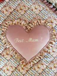 "Personalized Heart Pillow With Ruffle, Embroidery ""Best Mum" - thumbnail 1