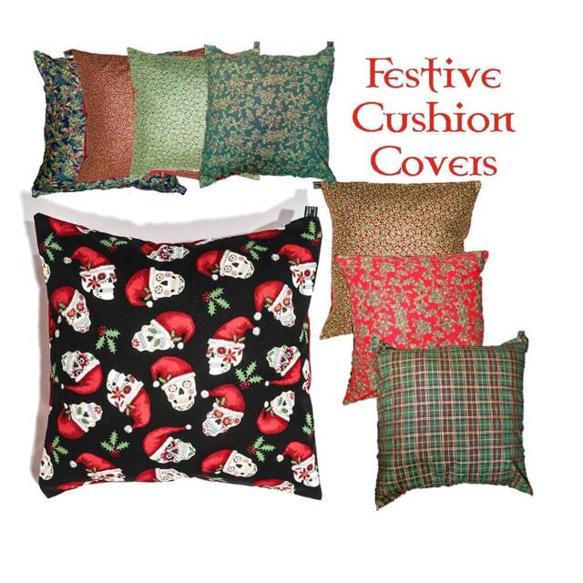 Christmas Cushion Covers Perfect For Your Festive Holiday Celebrations. We Have A Fun Skull Santa & Traditional Holly & Berry Designs - image 1