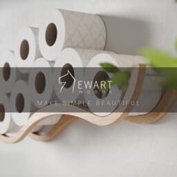Wood Wall Mount Toilet Paper Holder Wave, Floating Tp Storage - thumbnail 4