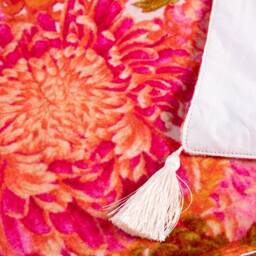 Pink & Orange Floral Chrysanthemum Velvet Throw Blanket, Tassel Bedspread - thumbnail 3