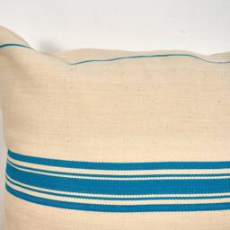 Antique Linen Turquoise Blue Striped Cushion - thumbnail 4