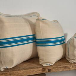 Antique Linen Turquoise Blue Striped Cushion - thumbnail 3