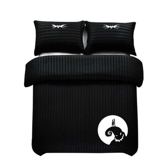 Black Satin Stripe Nightmare White Bedding Duvet Cover & Pillowcases - image 1