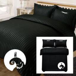 Black Satin Stripe Nightmare White Bedding Duvet Cover & Pillowcases - thumbnail 2