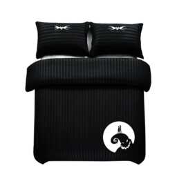 Black Satin Stripe Nightmare White Bedding Duvet Cover & Pillowcases - thumbnail 1