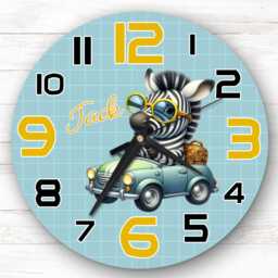 Vintage Car Sunglasses Zebra Personalised Gift For Kid's Bedroom Clock - Kids Clock, Children's , Custom Wall