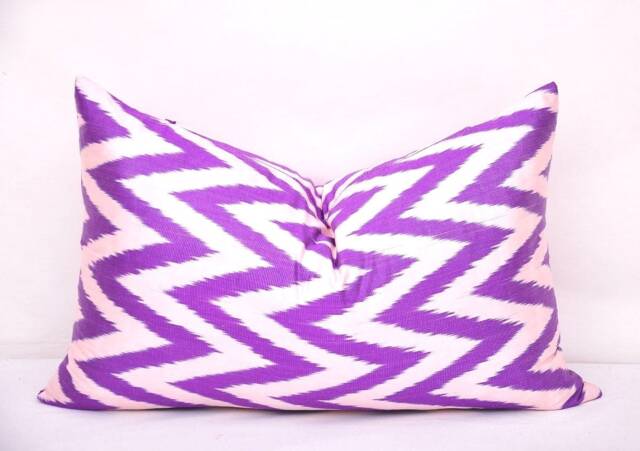 Purple Chevron Ikat Pillow Cover - Handloom Woven Cushion - 14x23 Inches - image 1