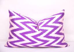 Purple Chevron Ikat Pillow Cover - Handloom Woven Cushion - 14x23 Inches - thumbnail 1