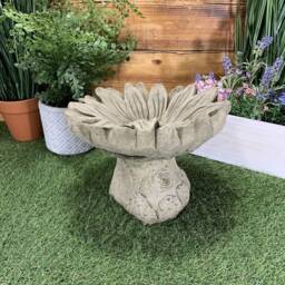 Stone Garden Flower Floral Daisy Bird Bath Statue Ornament - thumbnail 2