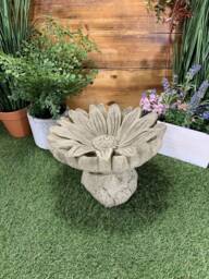 Stone Garden Flower Floral Daisy Bird Bath Statue Ornament - thumbnail 1