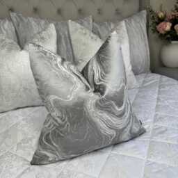 Luxurious Silver Grey Cushion Cover With Marble Design, Throw Pillow For Sofa Or Bed - Designer Alexis Fabric