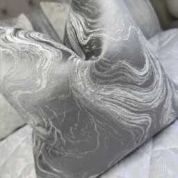 Luxurious Silver Grey Cushion Cover With Marble Design, Throw Pillow For Sofa Or Bed - Designer Alexis Fabric - thumbnail 3