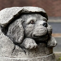 Funny Spaniel Under Bucket Statue Stone Cocker Garden Decor Playful Dog Sculpture Cement Figure Pet Figurine Dog Lover Gift - thumbnail 2