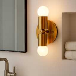 Mid-Century Brass Wall Sconce 2 Light - Handmade Light Fixture Bathroom Lighting - thumbnail 3