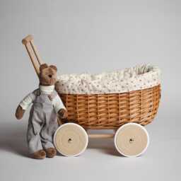 Handmade Wicker Pram Stroller Toy Trolley, Doll Carrier - thumbnail 3