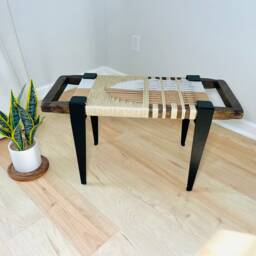 Hand-Woven Entryway Bench Mcm Style End Of Bed & Mudroom Seating - Custom-Made, Multiple Sizes - thumbnail 4