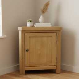 Solid Oak Small Corner Cabinet, Hallway Livingroom Furniture, Assembled - thumbnail 1