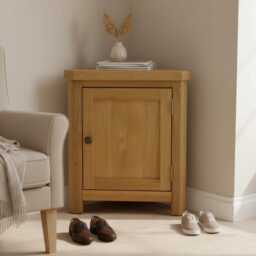 Solid Oak Small Corner Cabinet, Hallway Livingroom Furniture, Assembled - thumbnail 2
