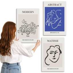 Canvas Art Set Of 3 - Posters in The Modern & Style Henri Matisse, Blue Wall Art, Artwork Decor - thumbnail 3