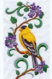 New Jersey Eastern Goldfinch & Purple Violet Medley. Embroidered With Feather Insert - thumbnail 2