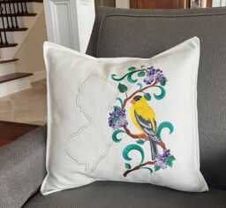 New Jersey Eastern Goldfinch & Purple Violet Medley. Embroidered With Feather Insert - thumbnail 1