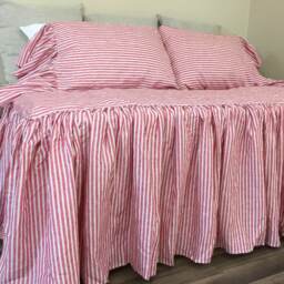 Day Bed Cover in Red & White Striped Linen, Farm House Style Bedding - thumbnail 3