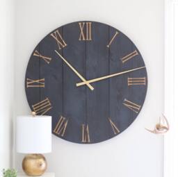 Large Wooden Wall Clock - Natural Wood Roman Numerals Oversized Farmhouse Modern Home Decor - thumbnail 1