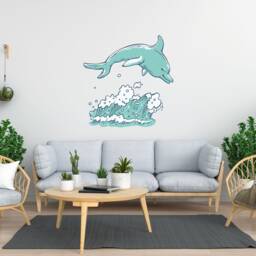 Dolphin Wall Art , Sticker Underwater Decal Nautical Nursery Room Decor Sea Life Stickers Wave Mural - thumbnail 3