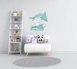Dolphin Wall Art , Sticker Underwater Decal Nautical Nursery Room Decor Sea Life Stickers Wave Mural - thumbnail 1