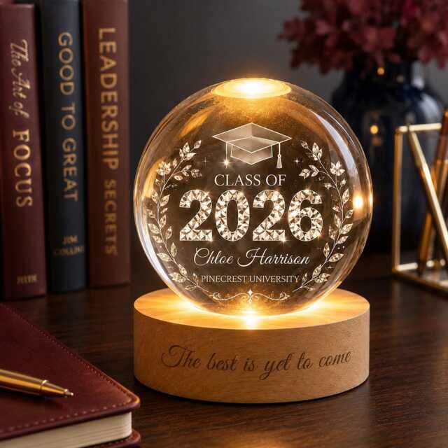 Personalized Graduation Gift Class Of 2026, Custom Crystal Ball Night Light With Name, University College Lamp, For Her Him - image 1